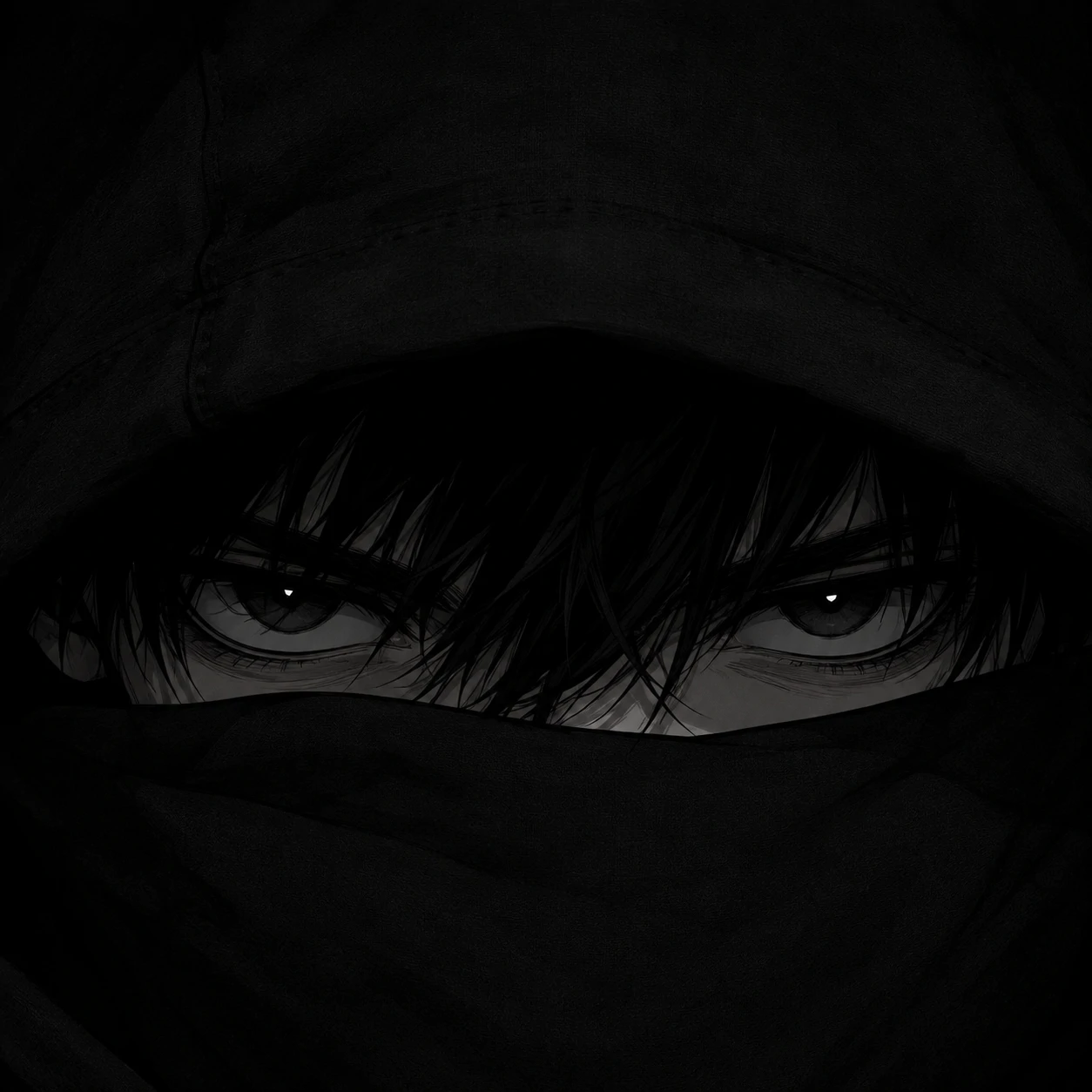 Emo Discord PFP tightly cropped on eyes peeking out from under a black hoodie