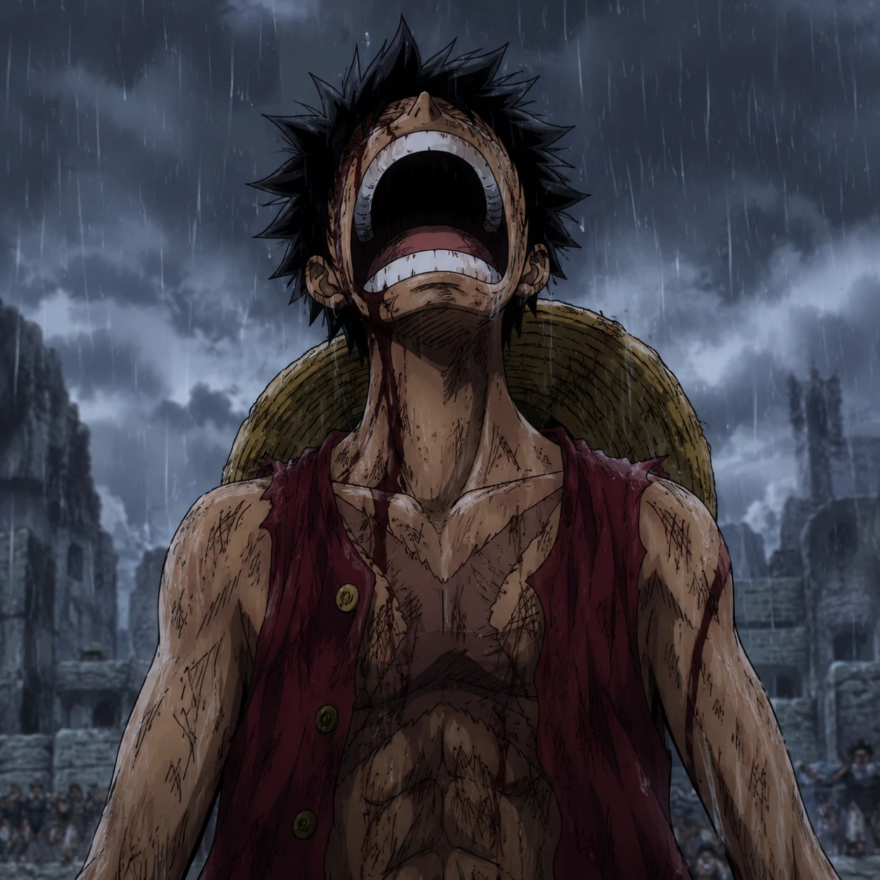 Emotional sad Luffy PFP screaming at the sky in grief