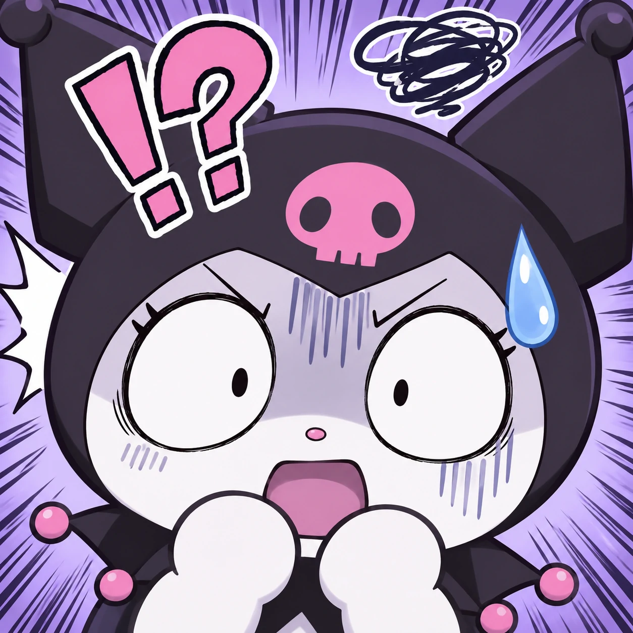 Funny Kuromi PFP with sweat drop and shocked cartoon expression.
