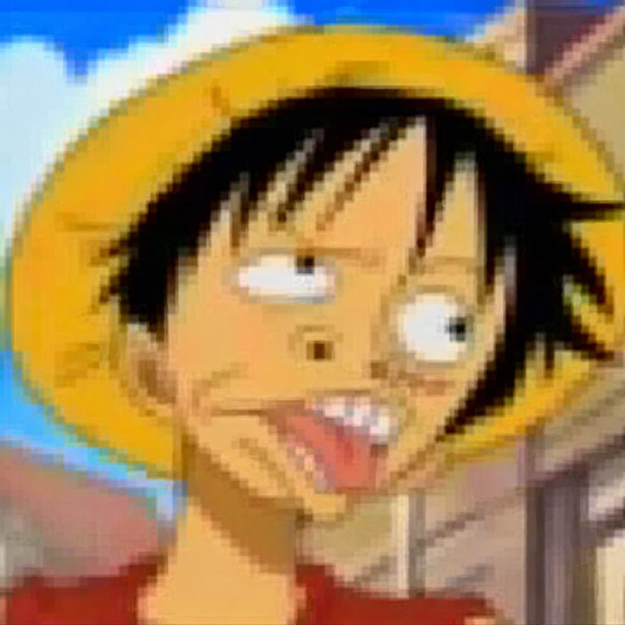 Funny low quality Luffy PFP in blurry meme style