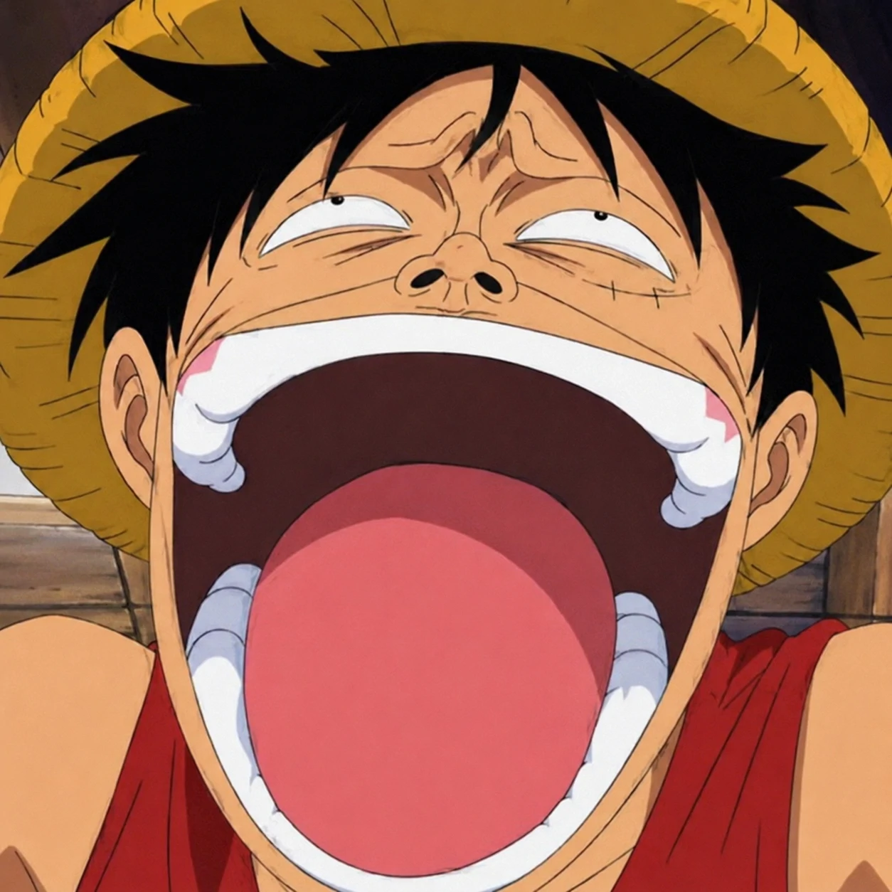 Funny Luffy PFP meme with distorted laughing expression