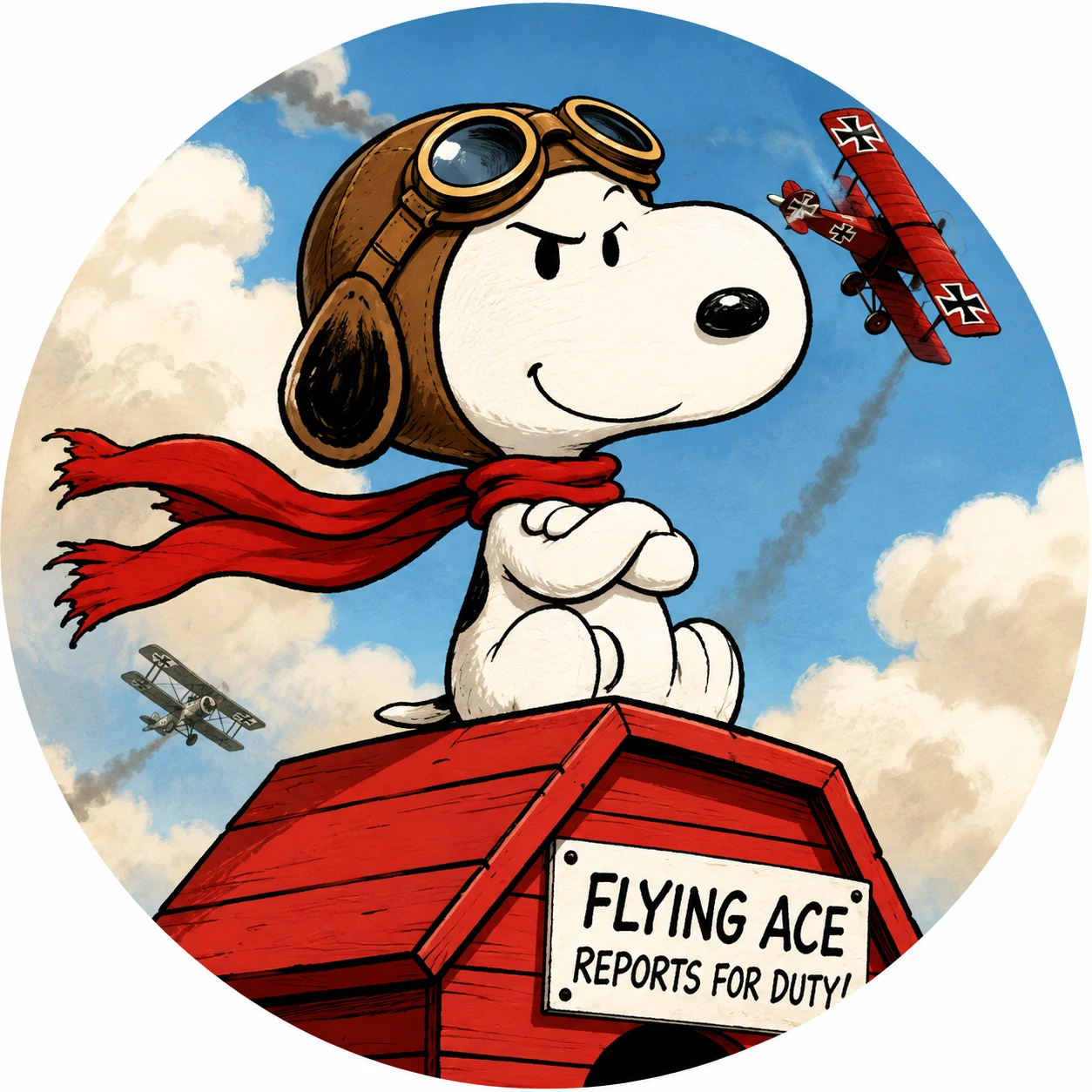 Funny Snoopy PFP dressed as the Flying Ace with goggles and red scarf