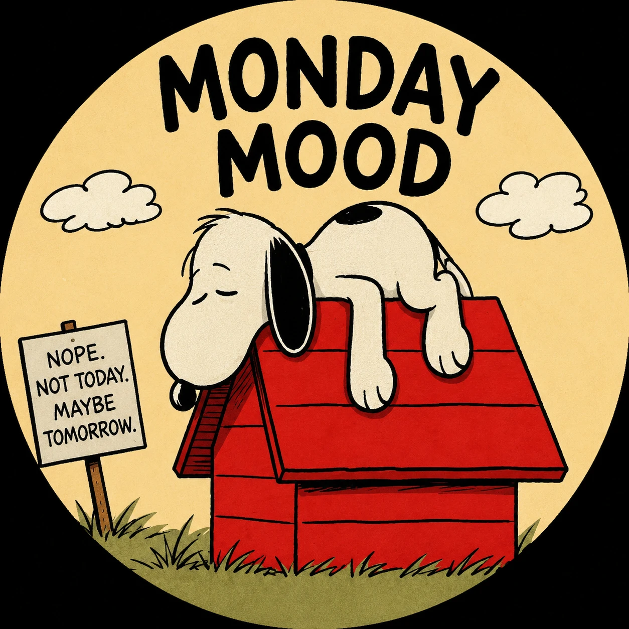 Funny Snoopy profile picture slumped over his doghouse looking exhausted