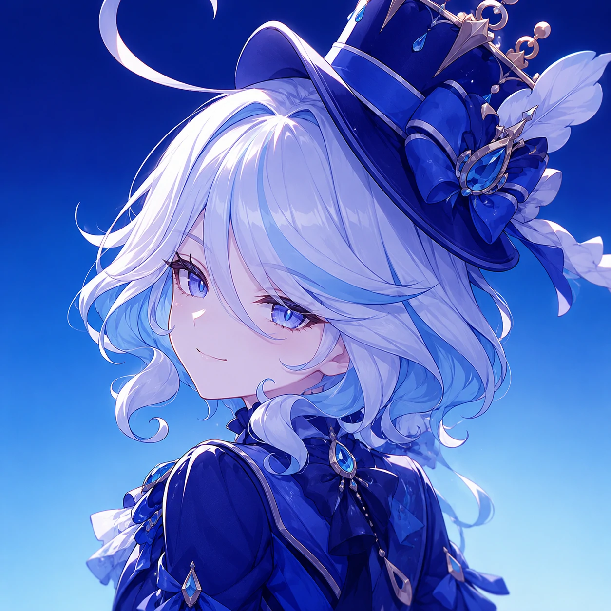 Aesthetic Furina profile picture with a deep-to-light blue gradient background