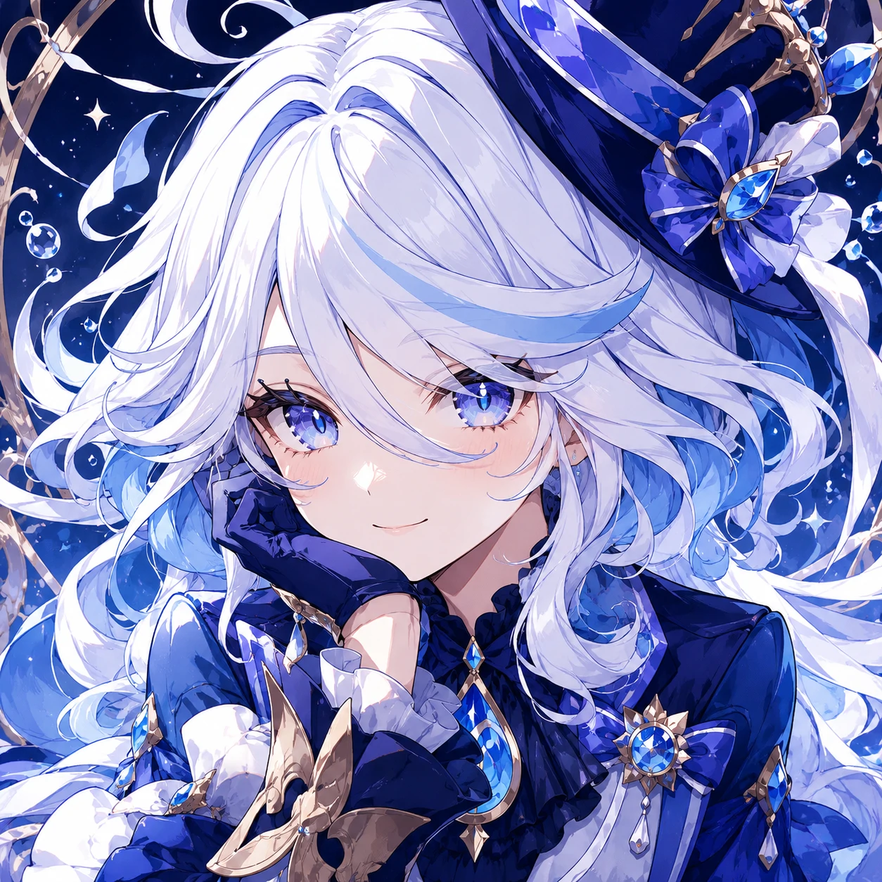 Anime-girl style Furina PFP with detailed line work and layered hair shading