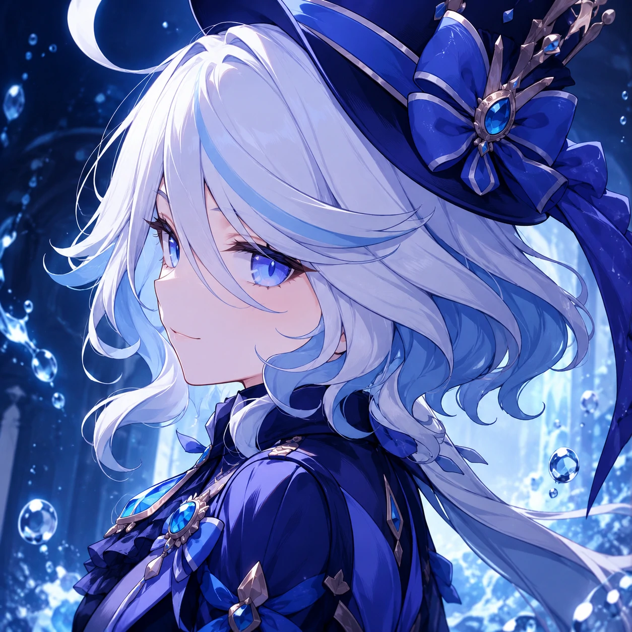 Anime Furina PFP with a side-glance and a small mysterious smile