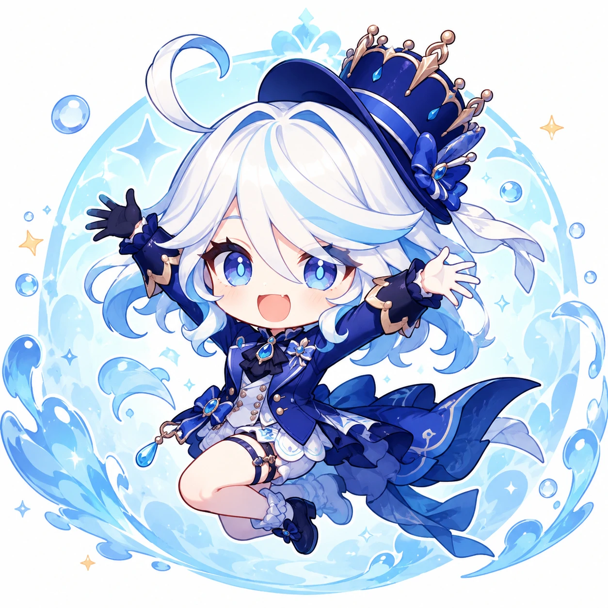 Chibi Furina icon in a mid-jump pose with arms raised