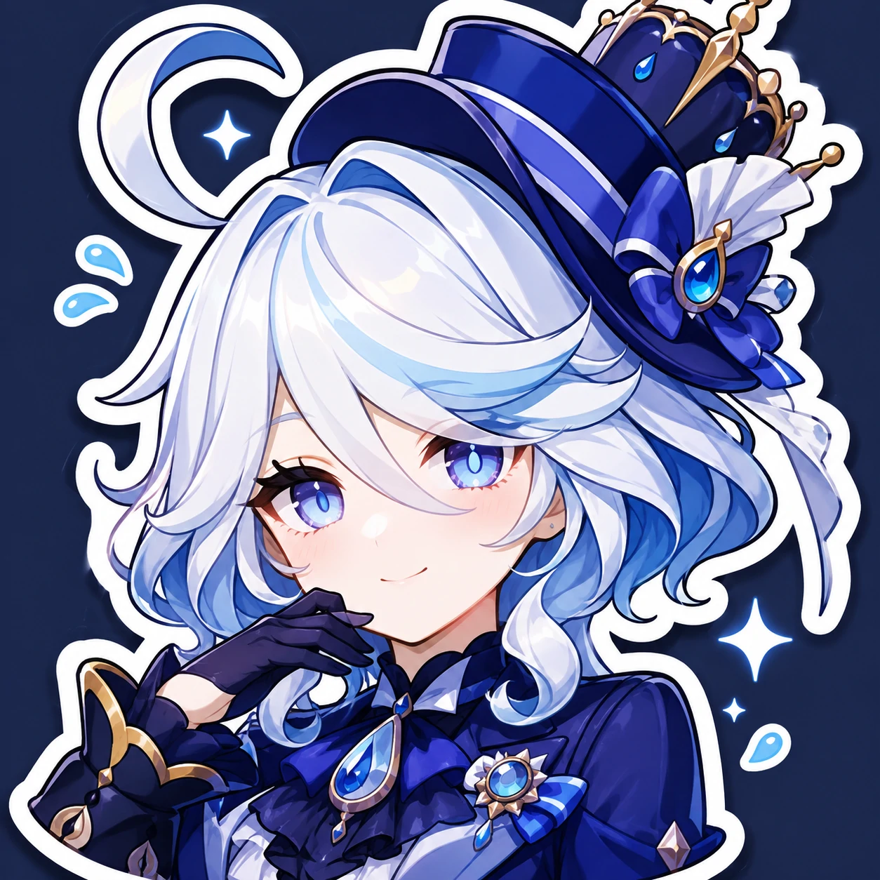 Sticker-style Furina Discord icon with a white outline and glossy shading