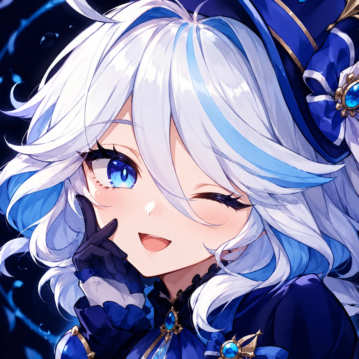 Furina Discord PFP with a close crop and playful wink expression