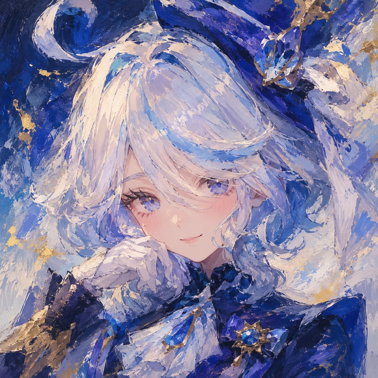 Furina fanart PFP with painterly brush texture and expressive color blending