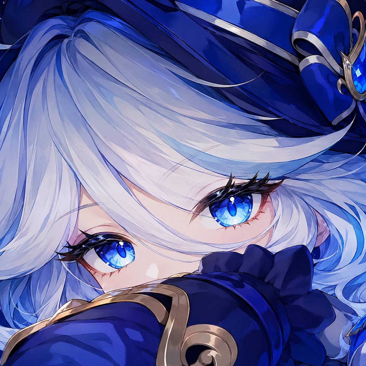 HD Furina PFP focused on the detail of her bright blue eyes