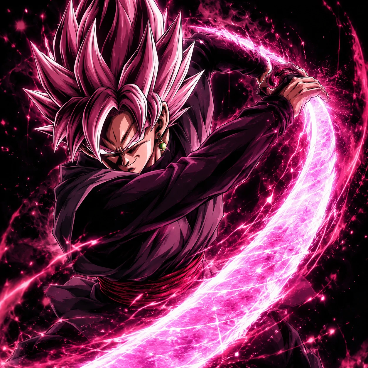 Goku Black profile picture mid-swing with a pink energy blade.