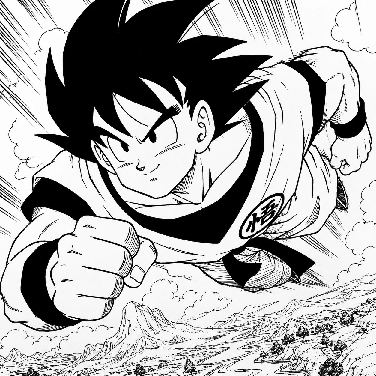 Manga panel Goku flight profile picture, full-form crop.