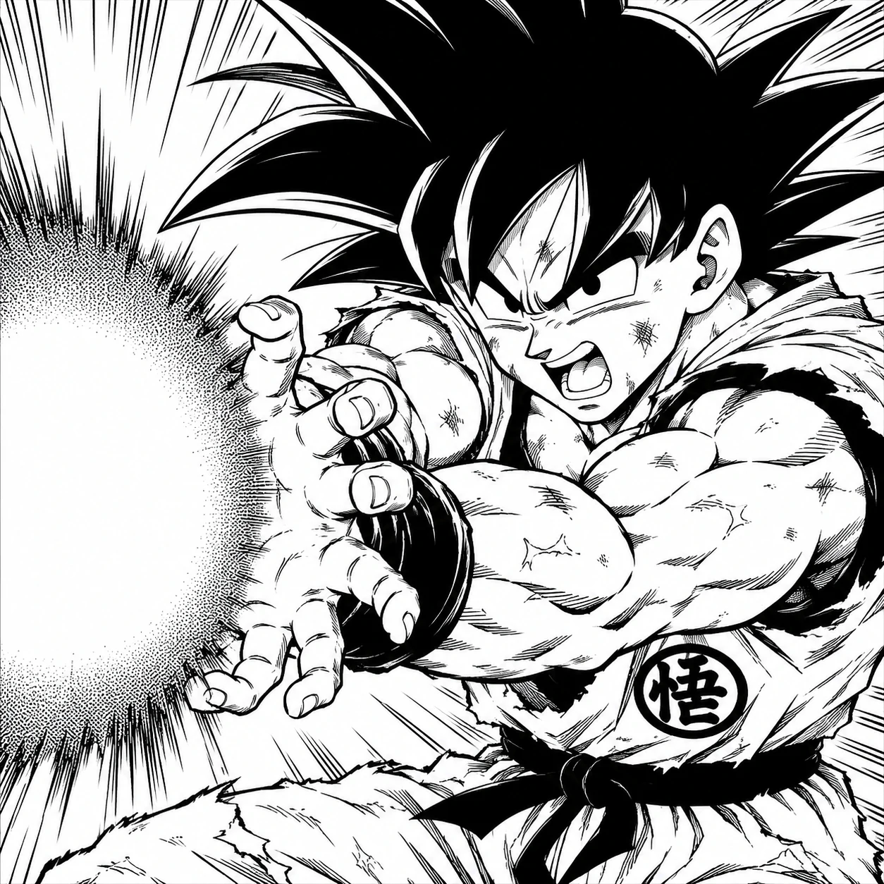 Manga panel Goku Kamehameha profile picture in black ink.