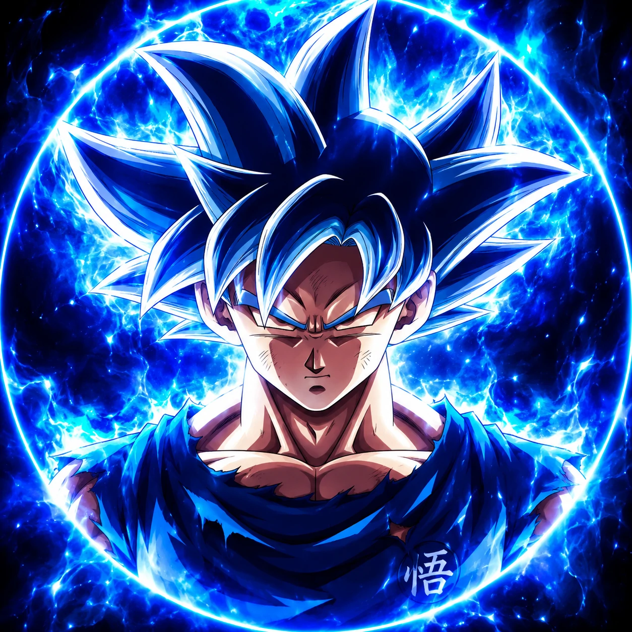 Goku Ultra Instinct icon surrounded by glowing blue aura.