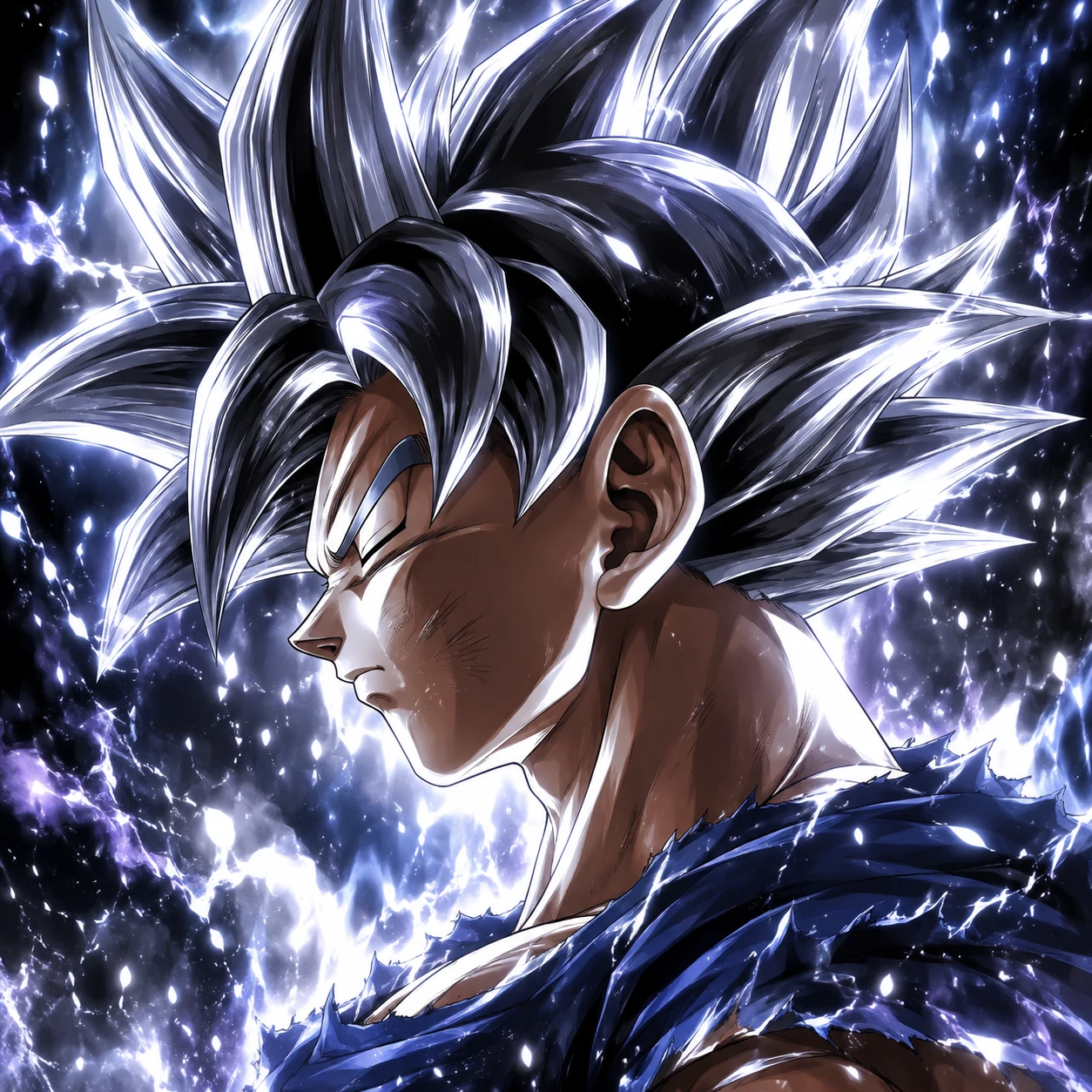 Goku Ultra Instinct side profile icon with sharp metallic shading.