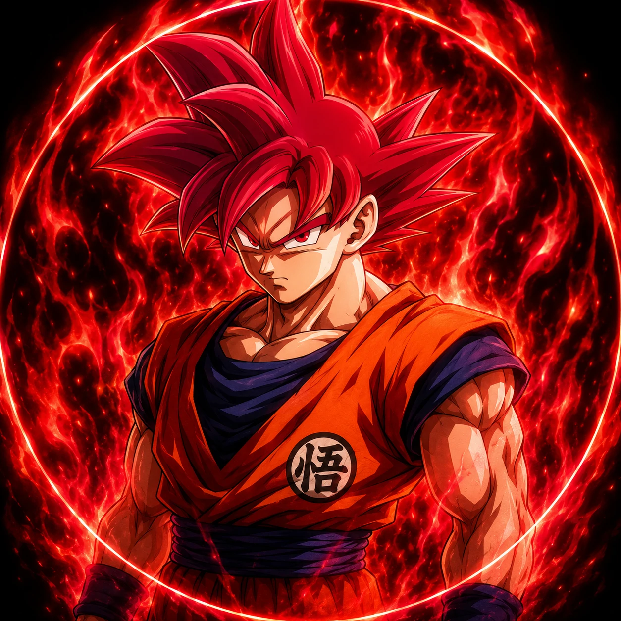 Goku Super Saiyan God red flame aura avatar.