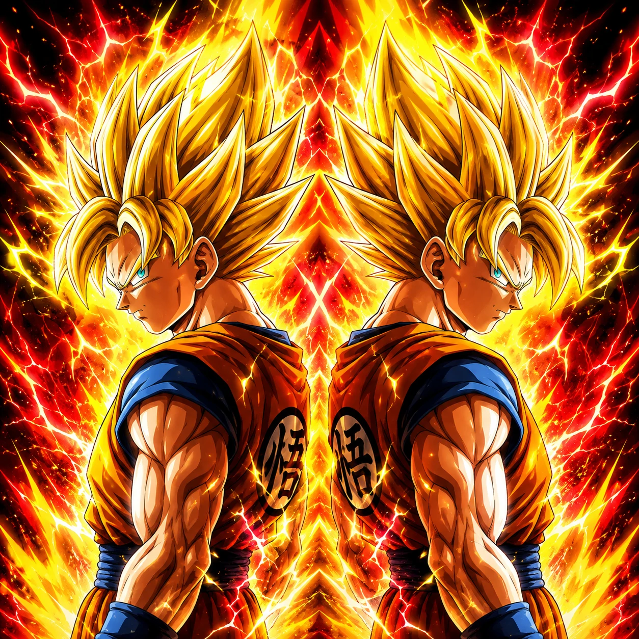 Dual Super Saiyan Goku profile picture with mirrored aura.