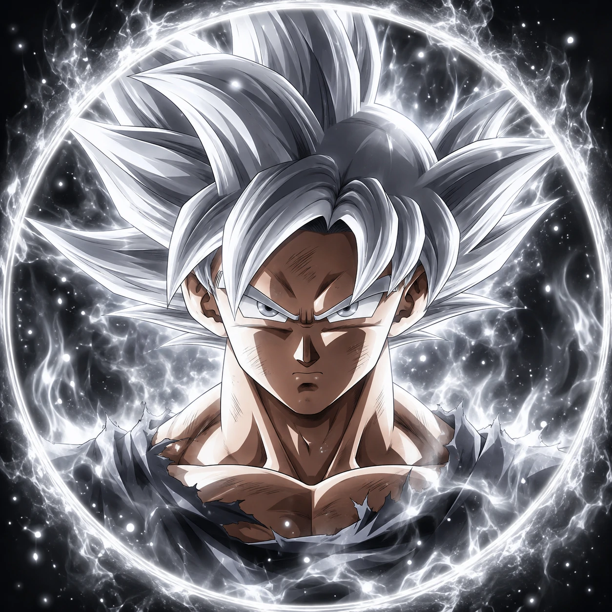 Ultra Instinct Goku profile picture with silver hair and calm silver aura.