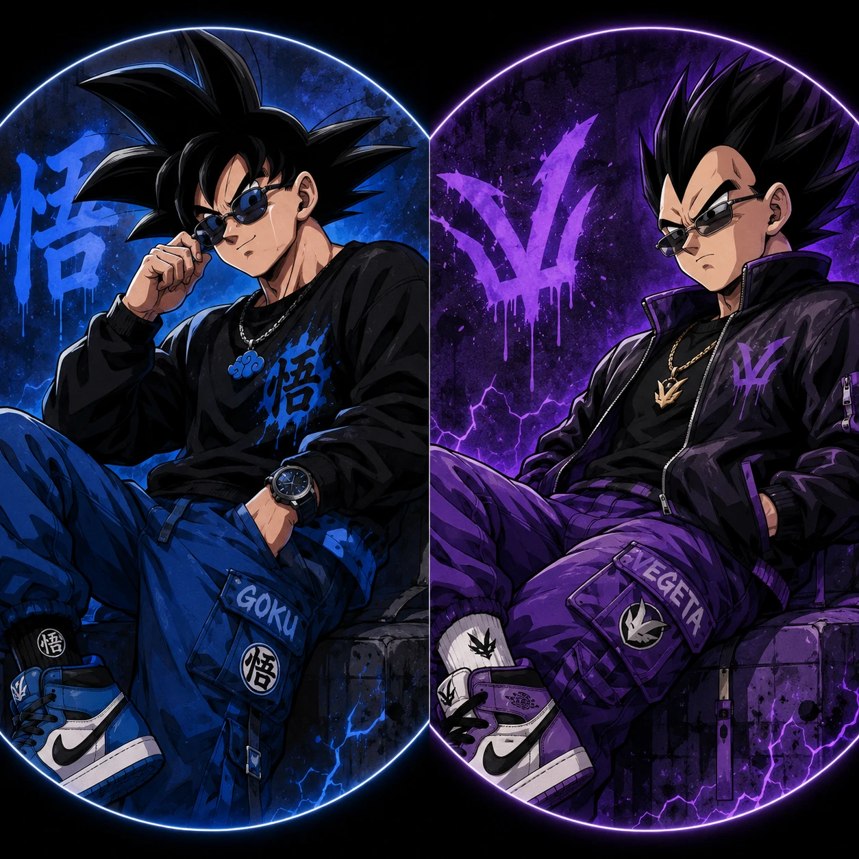 Drip-style matching Goku and Vegeta profile picture set.