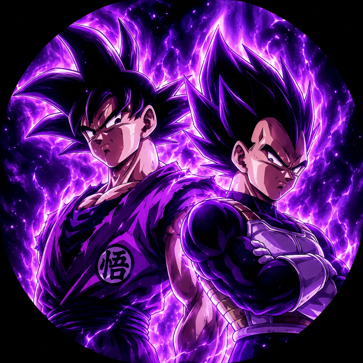 Anime matching avatars of Goku and Vegeta with purple aura.