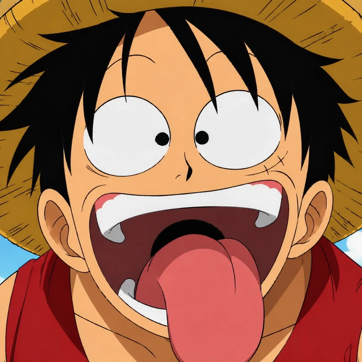 Goofy Luffy funny PFP with crossed eyes and open mouth