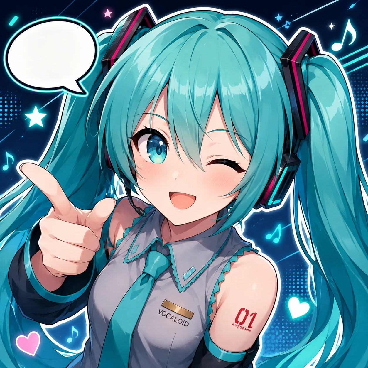 Hatsune Miku Discord avatar winking with speech bubble and bright outline