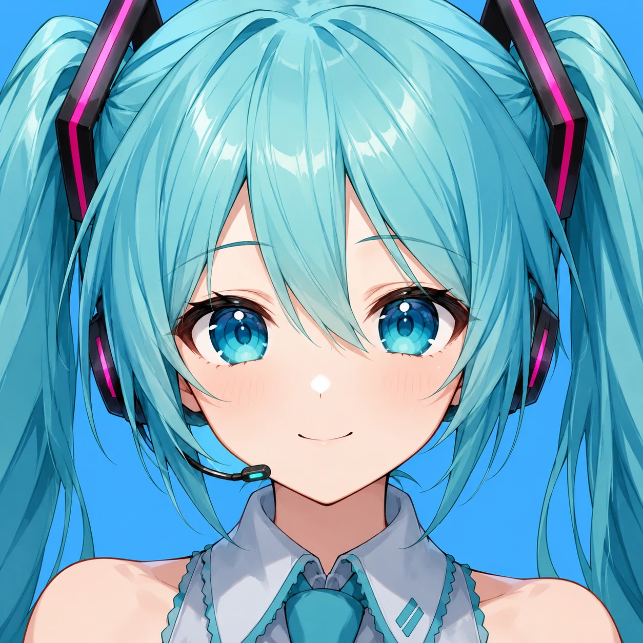 Close-up Hatsune Miku Discord PFP with centered face and simple blue background