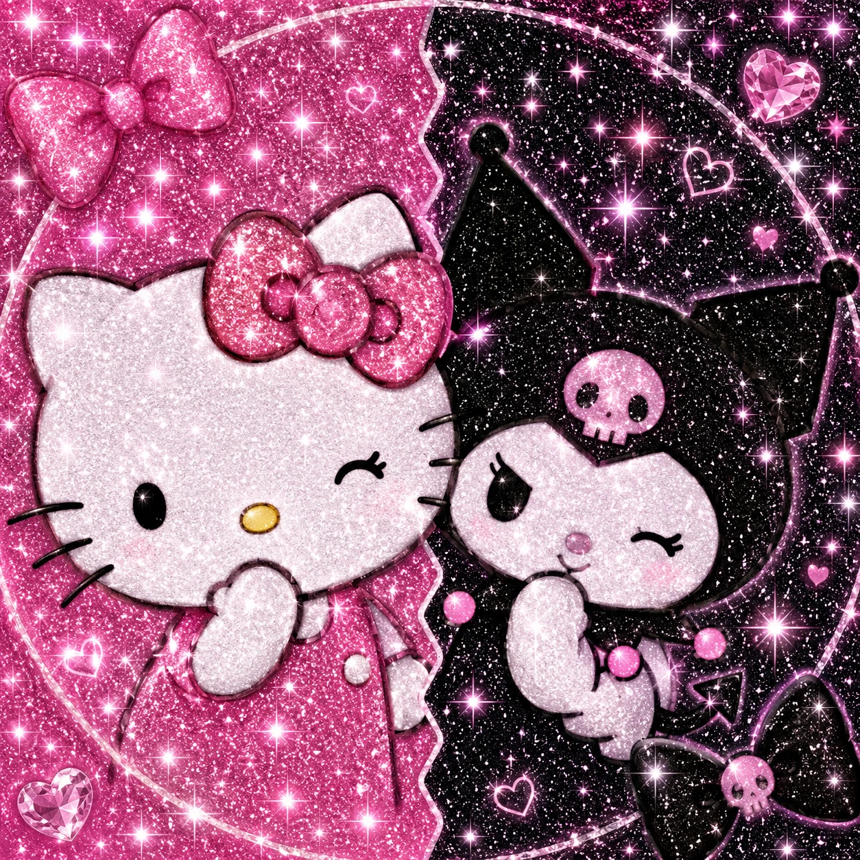 Classic Hello Kitty and Kuromi matching PFP set in standard Sanrio character art style.
