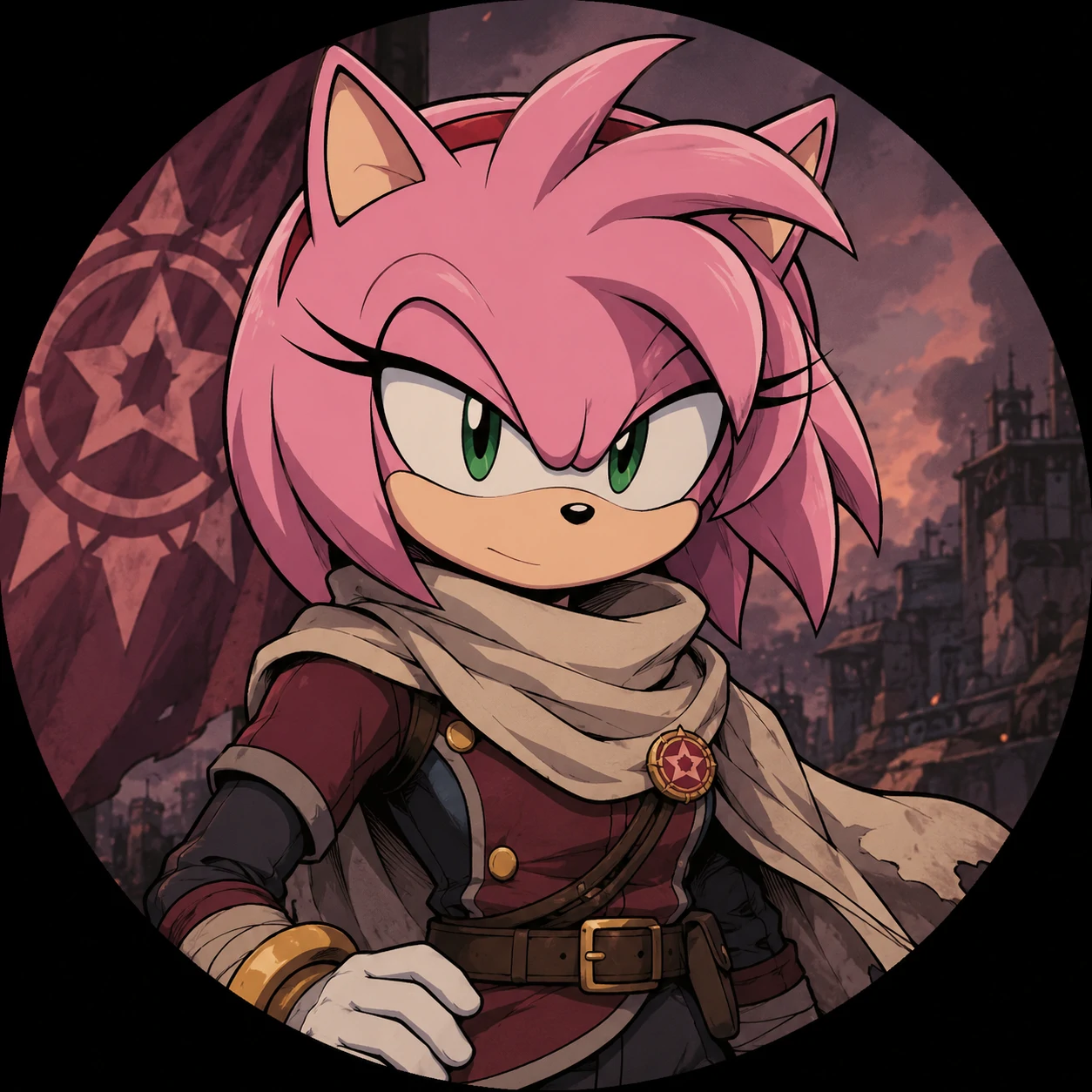 IDW Amy Rose PFP in her resistance-leader outfit with a calm confident stare
