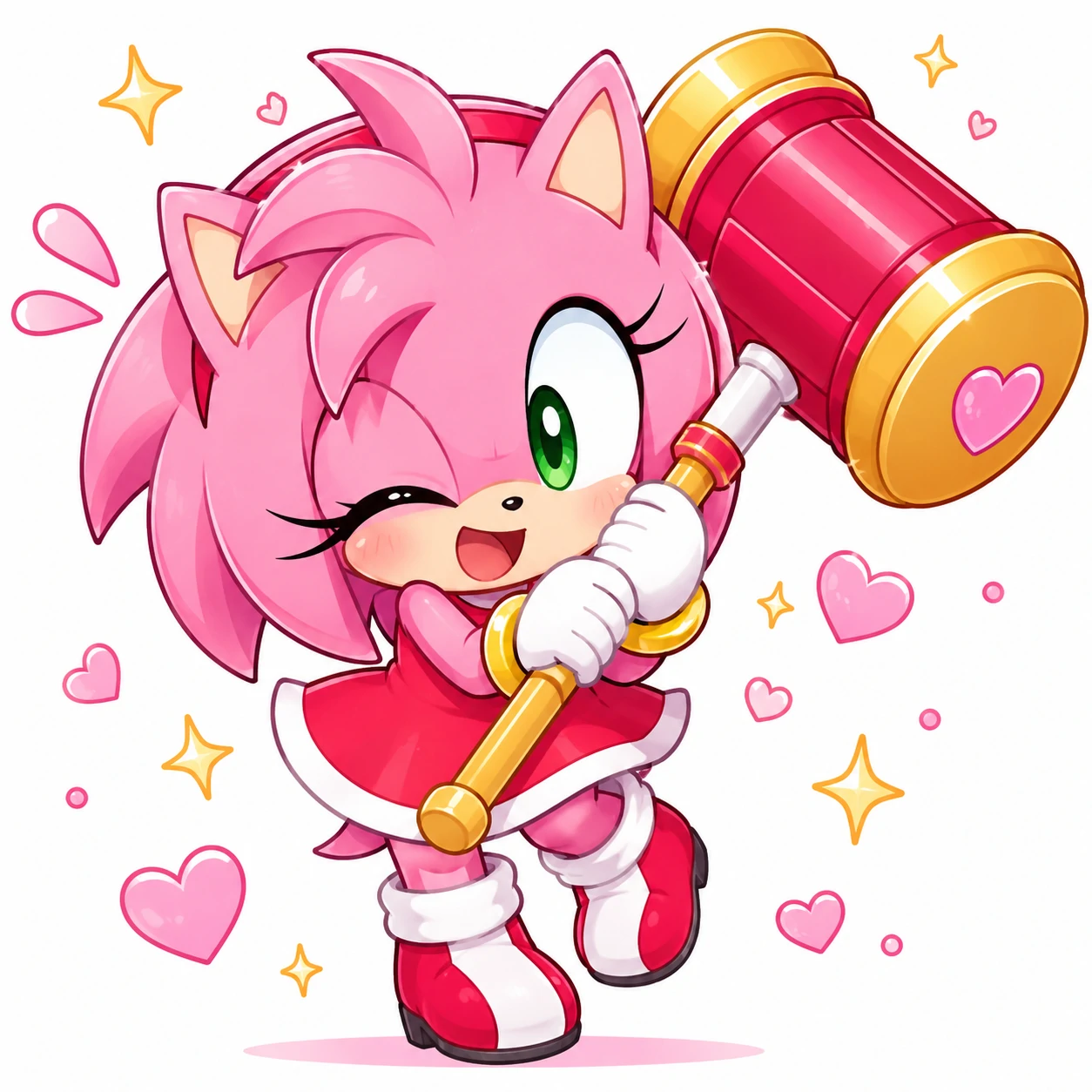 Kawaii chibi Amy Rose profile picture holding her Piko Piko Hammer with sparkles
