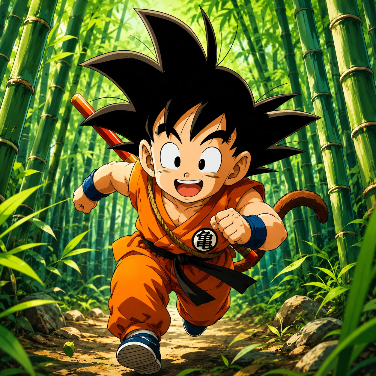 Kid Goku anime avatar in a bamboo forest wearing his orange gi.