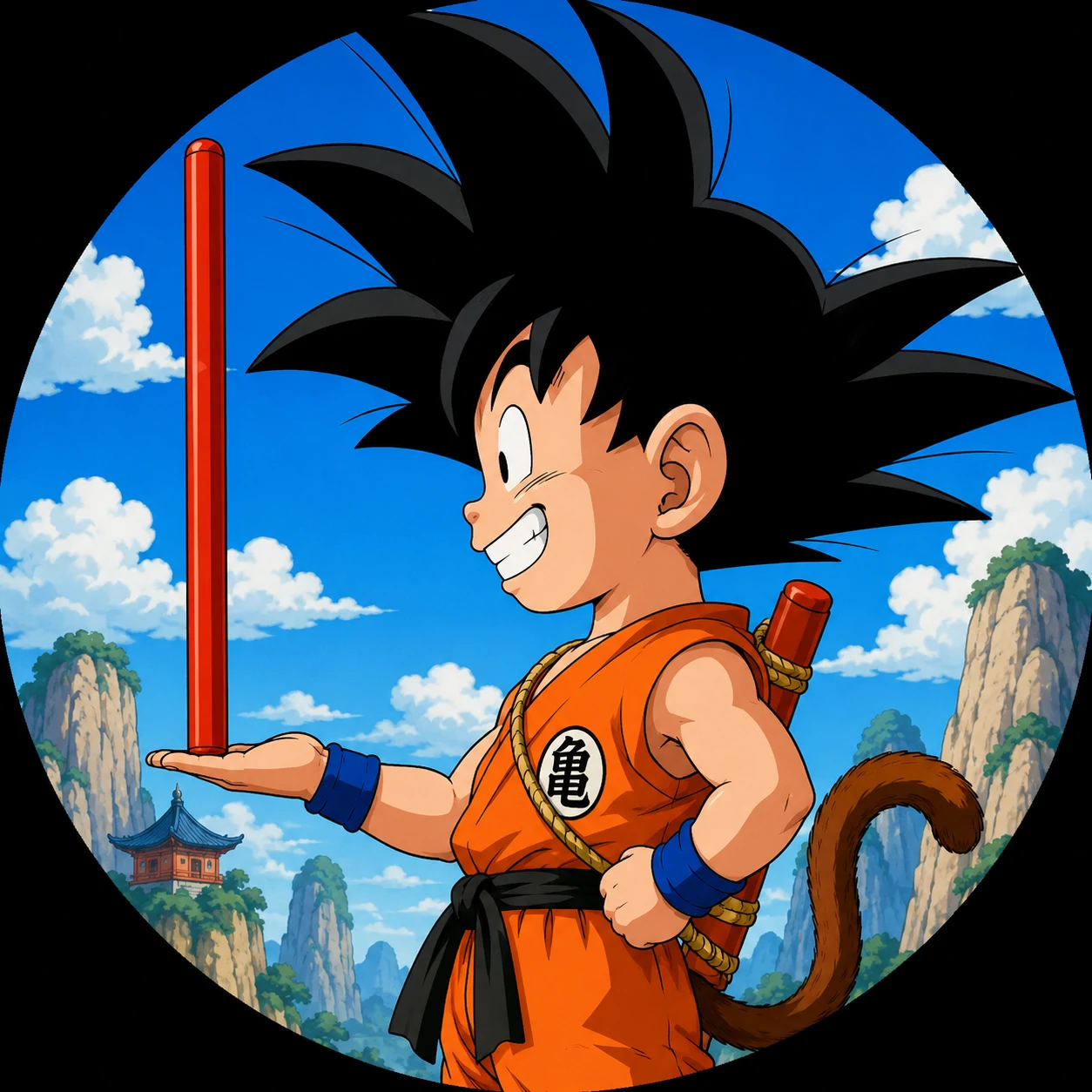Kid Goku side pose profile picture holding his red staff.