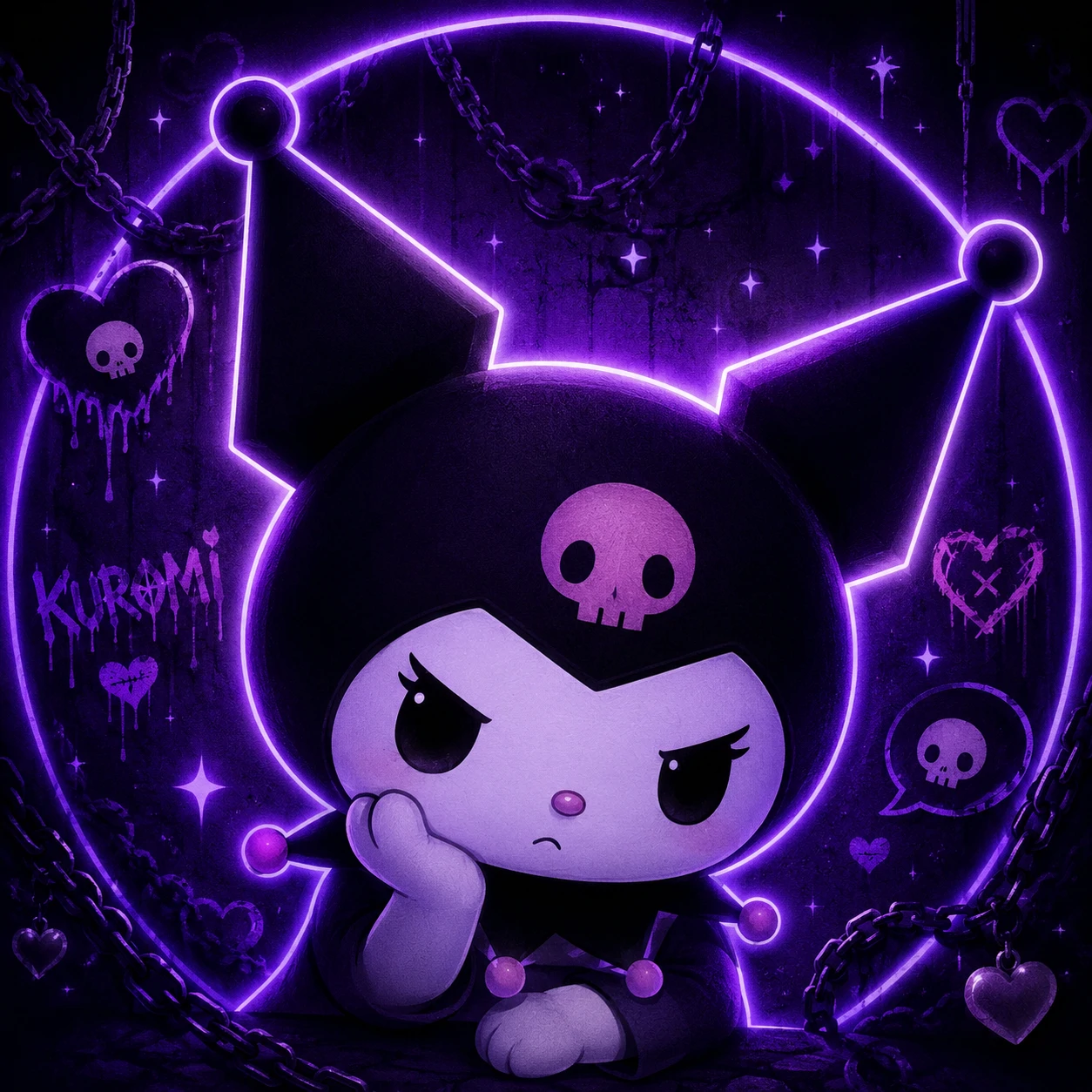 Purple aesthetic Kuromi PFP with neon glow rim light and dark background.