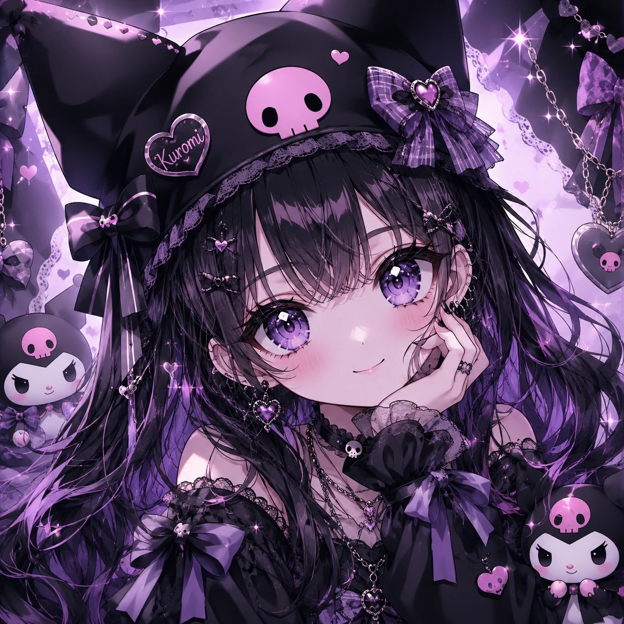 Anime girl Kuromi PFP with big expressive eyes and soft smile.