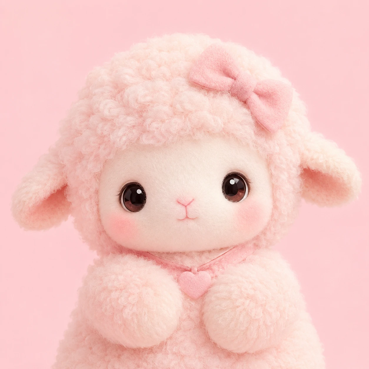 Light pink pfp of a fuzzy lamb character on a baby pink background