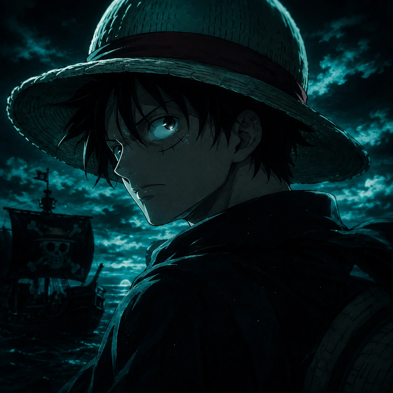 Luffy aesthetic Discord PFP with moody teal color grading