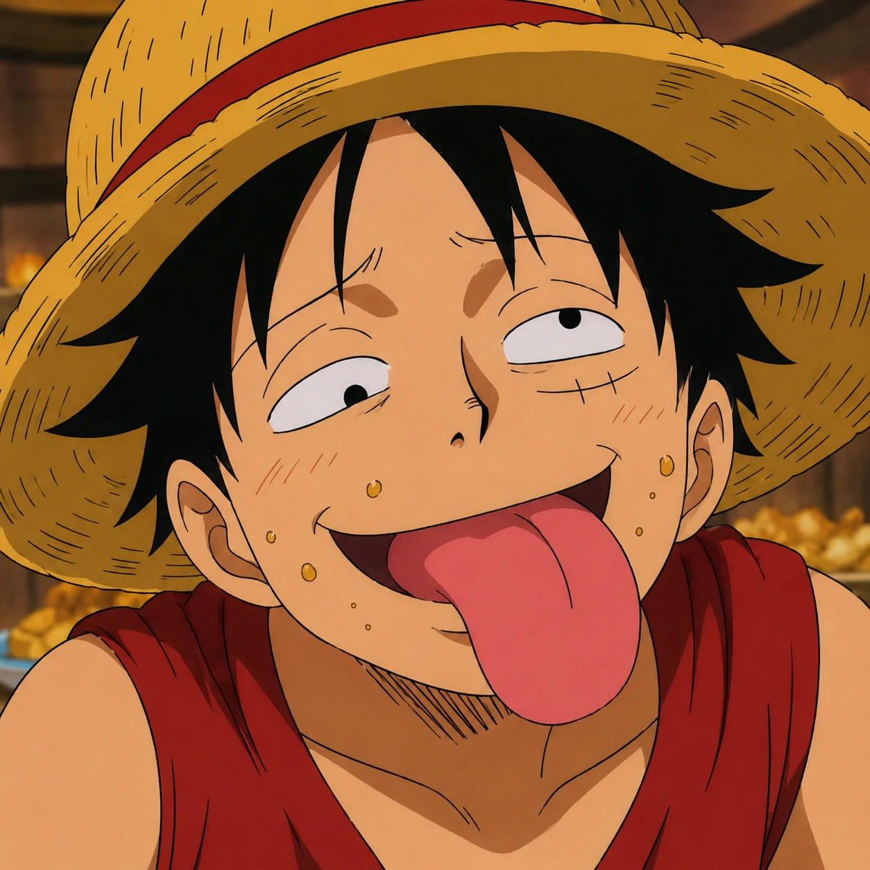 Derp Luffy funny PFP with tongue out and silly grin