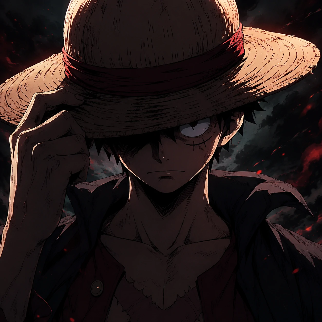 Dark Luffy Discord PFP with shadow-heavy aesthetic tones