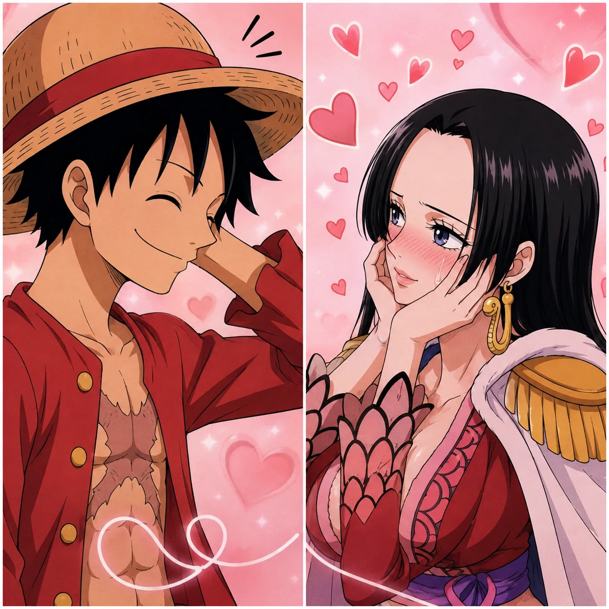 Luffy and Hancock matching couple PFP in anime style