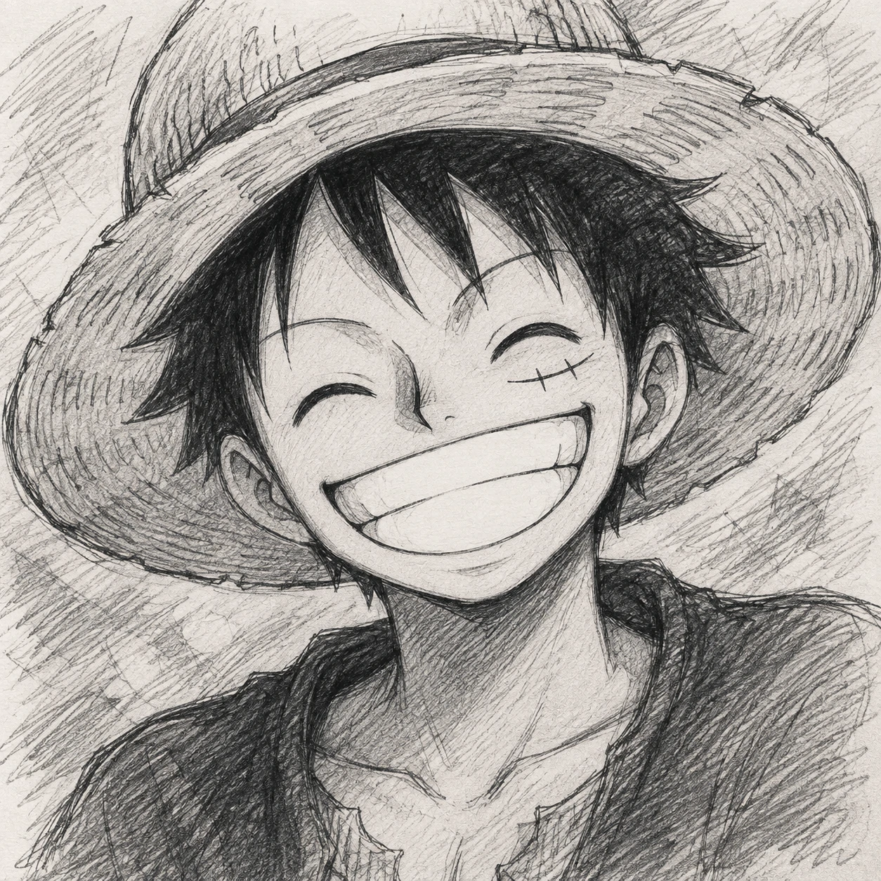 Manga Luffy icon PFP with sketch-style pencil shading