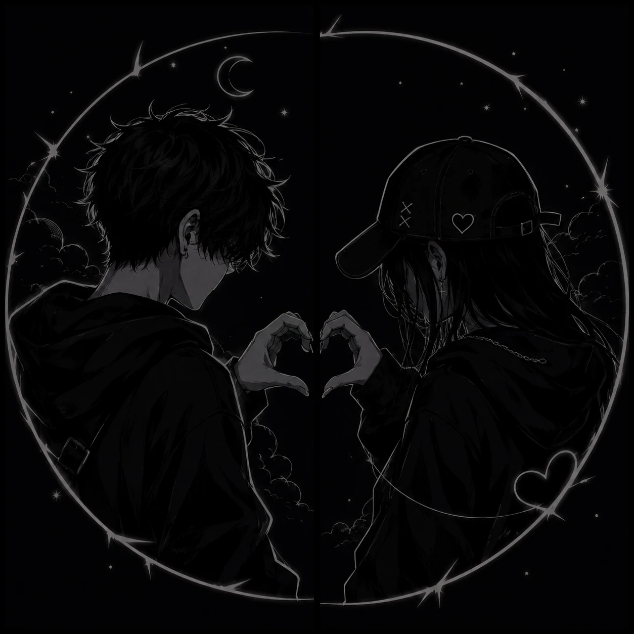 Matching black pfp best-friend duo with shared dark theme and consistent linework.