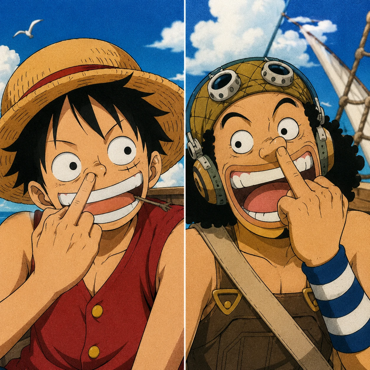 Matching Luffy and Usopp PFP from their goofy duo scenes