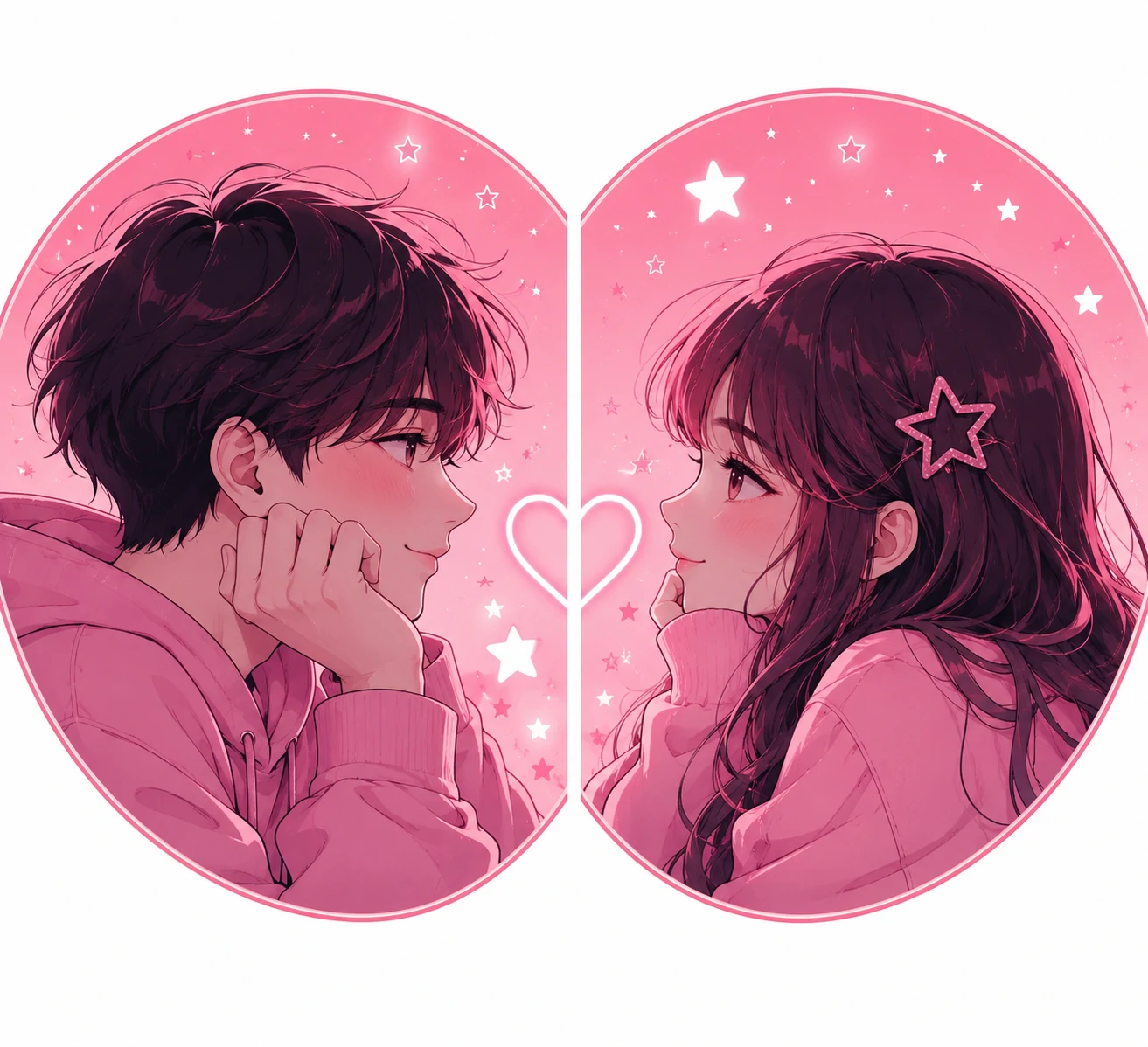 Matching pink pfp pair with star accents and couple-style composition