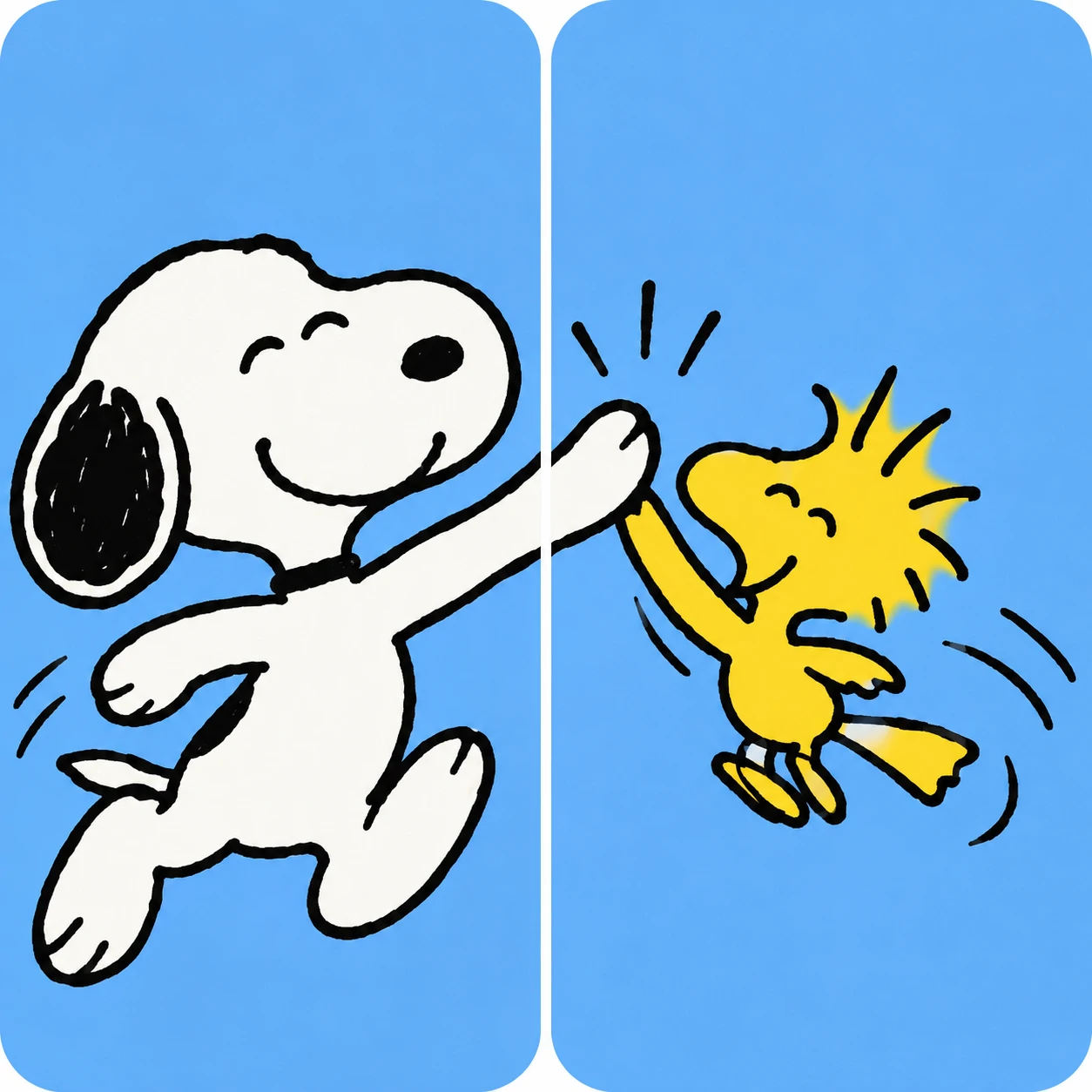 Snoopy and Woodstock matching profile pictures giving each other a high five