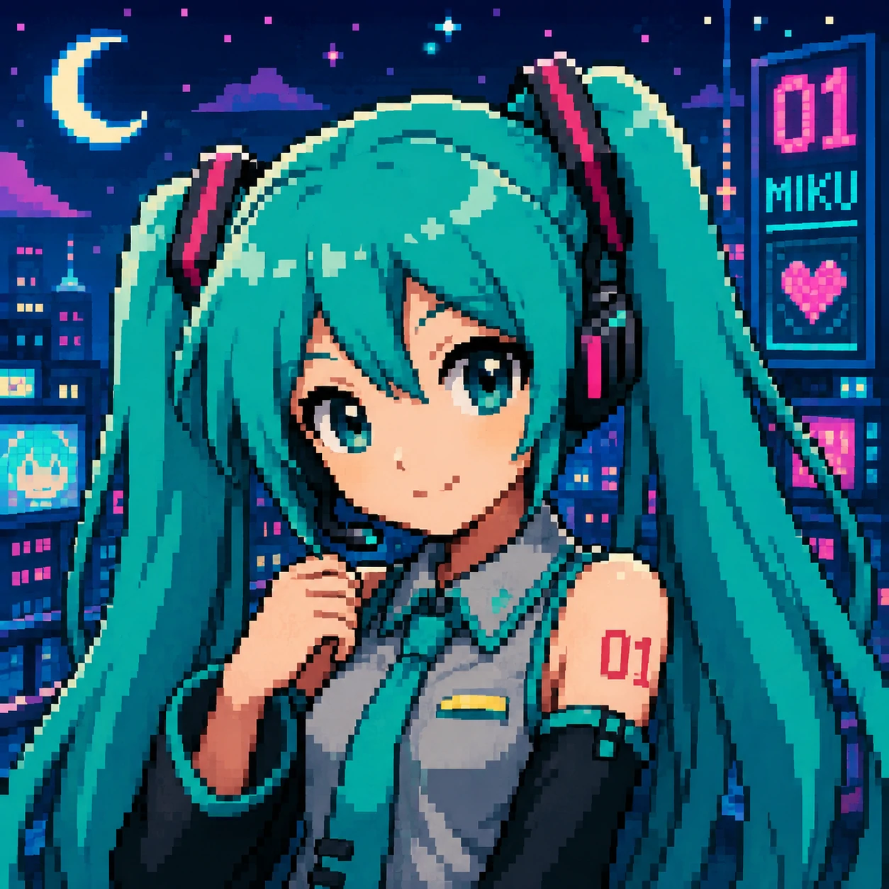 Pixel art Miku PFP for Discord with retro 16-bit style and bold colors