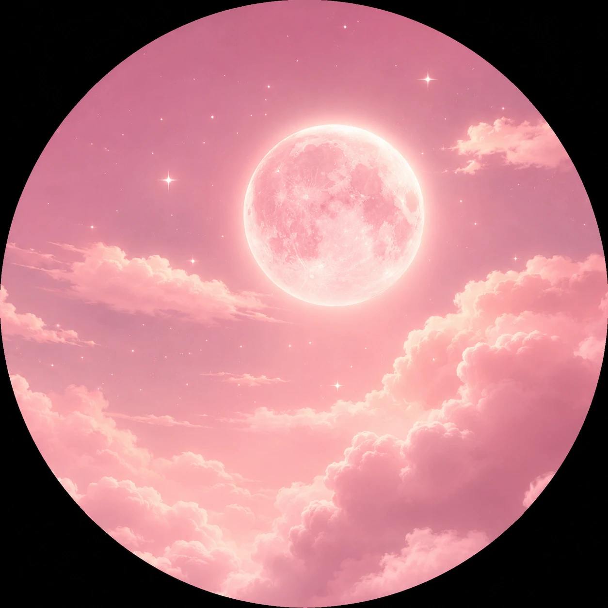 Pastel pink pfp with moon glow lighting and smooth cloud shadows