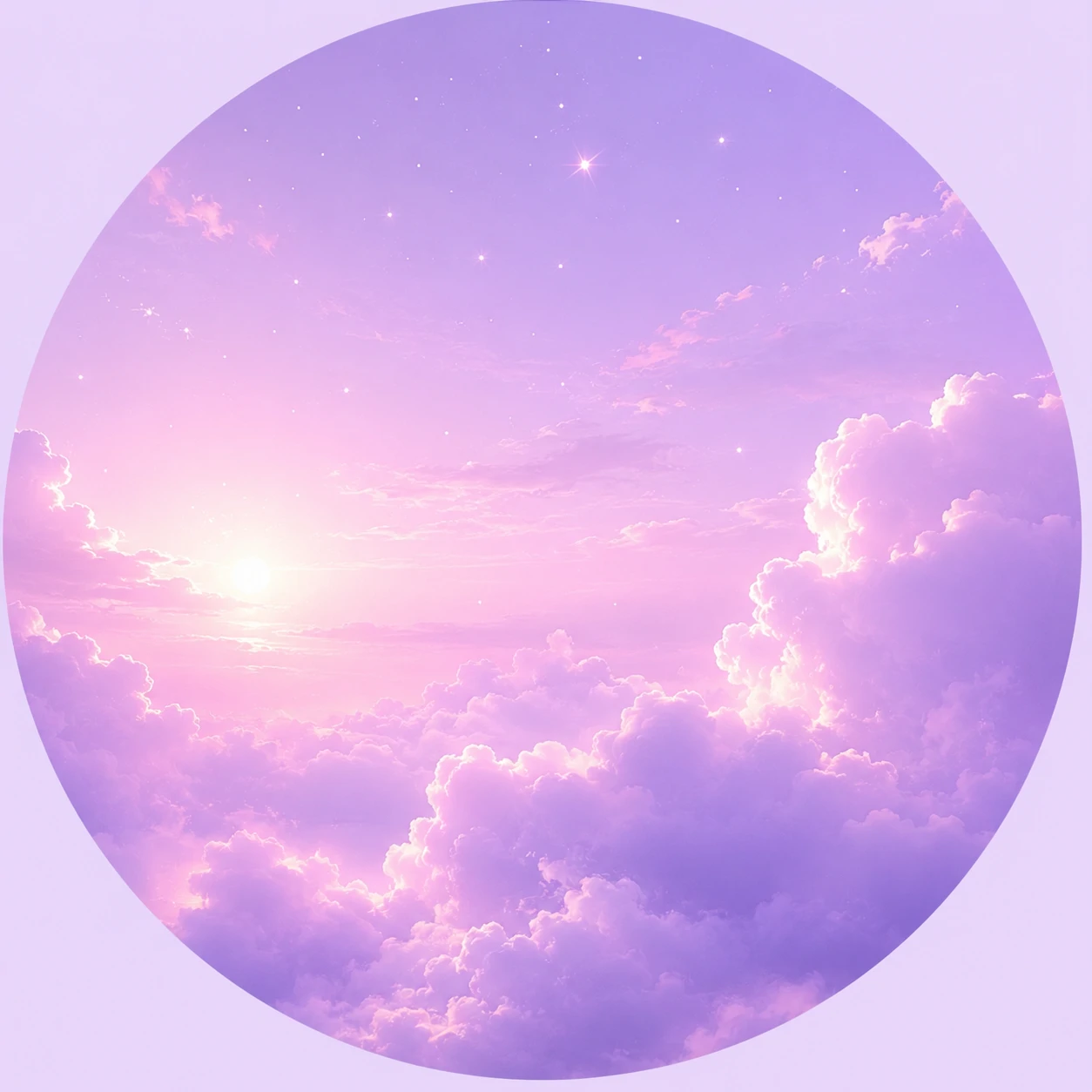 Pastel purple PFP with lilac clouds and soft glowing sky