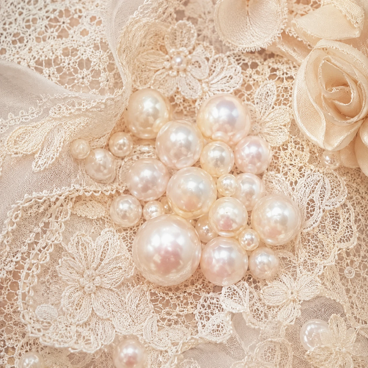 Pearl cluster coquette PFP on a lace base in cream tones.