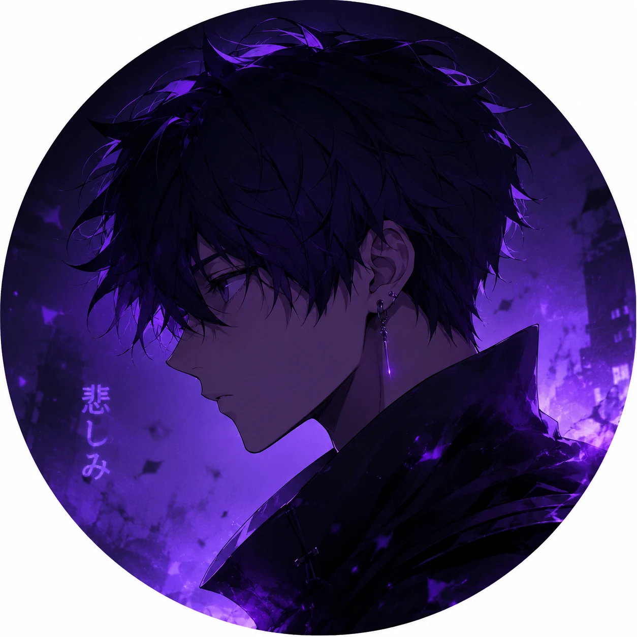 Purple anime boy PFP side profile with dark lilac shadows